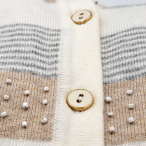 Tommy Hilfiger Womens Striped Cardigan With Pearl Accents 100% Pima Size M - Picture 10 of 16